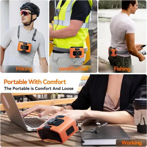 Miniatura 7 de Doublepow - Ventilador de cintura portátil de 10000 mAh, ventilador personal de doble cintura, cuello colgante de cinturón, doble motor de 20 horas