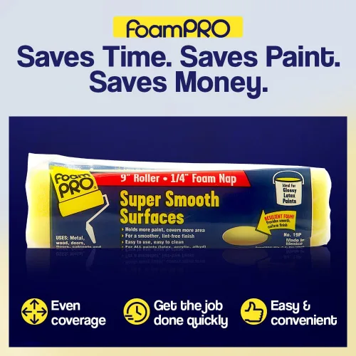 Miniatura 6 de FoamPRO Rodillo de pintura de espuma 19P, rodillo de 9 x 1/4 pulgadas para superficies lisas, acabado impecable y sin pelusa