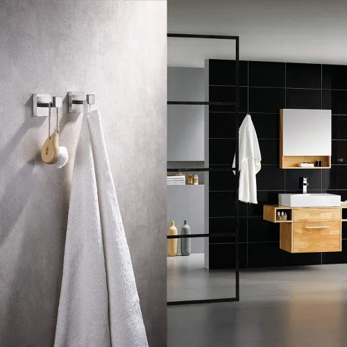 Miniatura 3 de TASTOS Ganchos para toallas de baño, níquel cepillado, paquete de 2 ganchos de acero inoxidable para bata y ropa, gancho de pared resistente