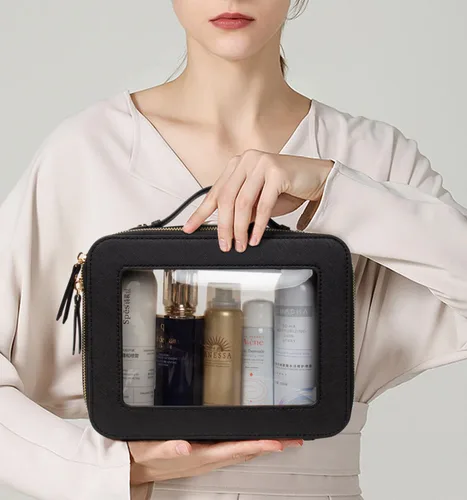 Miniatura 2 de LETGO Bolsas de maquillaje transparentes - Bolsas de aseo aprobadas por la TSA con cremallera, bolsa de aseo transparente, Transparente Large-Negro
