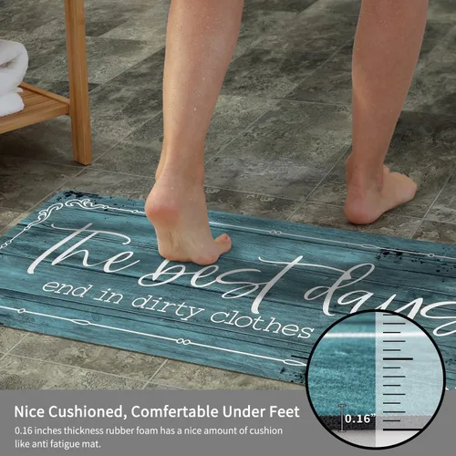 Miniatura 4 de KOZYFLY Alfombra de Corredor para Lavandería de 20"x60", Alfombras Antideslizantes para Cocina, Lavable, Alfombra de Lavandería Impermeable, Cian-01