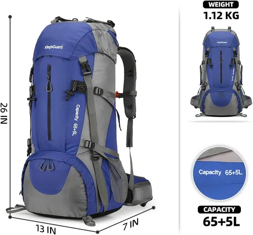 Miniatura 7 de Mochila de 70 L para Camping, Senderismo, Escalada al Aire Libre con Funda Impermeable para Lluvia Azul (deepblue)