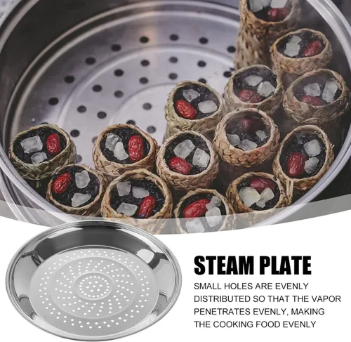 Miniatura 9 de Yardwe Plato para cocinar al vapor de acero inoxidable con agujeros, estante de 13.4 in para cocinar, perfecto para albóndigas, tamales y verduras
