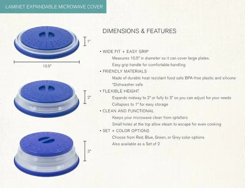 Miniatura 4 de LAMINET Cubierta extensible para tazón y plato para microondas (azul)