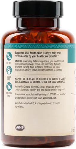 Miniatura 10 de NatureWise Aceite de pescado Omega 3, 500 mg de Omega 3 por porción, 300 mg de EPA y 200 mg de DHA, de origen sostenible para pureza, sabor a limón