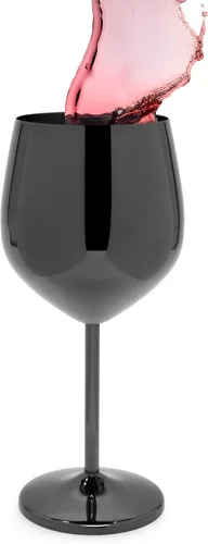 Miniatura 2 de K&K Home Copas de vino irrompibles de acero inoxidable cromado negro, 18 onzas, juego de 2 copas de vino de metal de colores, perfectas