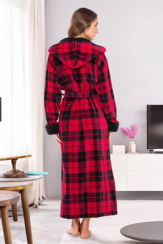 Miniatura 4 de Alexander Del Rossa - Bata de baño larga de forro polar cálido con capucha, para mujer
