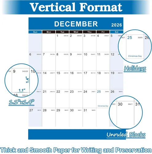 Miniatura 5 de Vibrant Focus Calendario de Pared Anual 2026 - calendario anual 2026, Calendario de Pared Anual 2026 y Planificador con Papel Grueso, Enero 2026