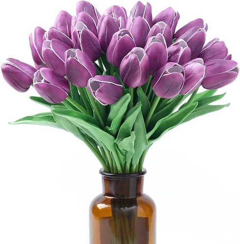 Miniatura 14 de SITUMEIZI 15 piezas de flores blancas artificiales, tulipanes artificiales de poliuretano de 14 pulgadas a granel para el hogar, cocina, Pascua