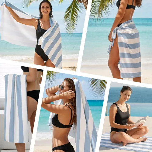Miniatura 5 de Touchat Paquete de 4 toallas de playa de microfibra a rayas, toallas de playa de secado rápido para adultos, toallas de baño ligeras de viaje de 30
