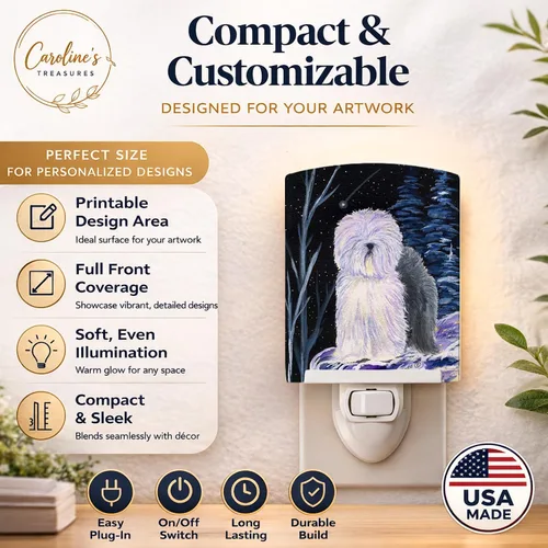 Miniatura 5 de Caroline's Treasures SS8406CNL - Luz nocturna de cerámica de perro pastor inglés de noche estrellada, compacta, certificado UL, ideal para Antiguo