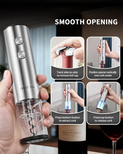 Miniatura 6 de CIRCLE JOY Juego de abridor eléctrico de botellas de vino de acero inoxidable, recargable, 8 en 1, juego de regalo de vino con base de carga, Plata