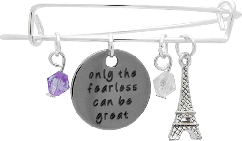 Miniatura 2 de Art Attack Silvertone Only Fearless Can Be Great Paris - Pulsera extensible con cuentas de la Torre Eiffel, Metal, Sin gemas.