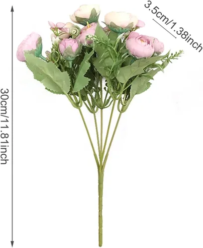 Miniatura 2 de Flores artificiales, 1 ramo de 12 cabezas, peonía artificial, té de rosas, flores de seda de camelia para bricolaje, hogar, jardín, decoración