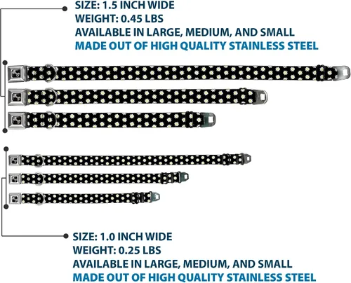 Miniatura 3 de Collar de perro hebilla de cinturón de seguridad margaritas dispersas negro blanco amarillo 9 a 15 pulgadas 1.0 pulgadas ancho
