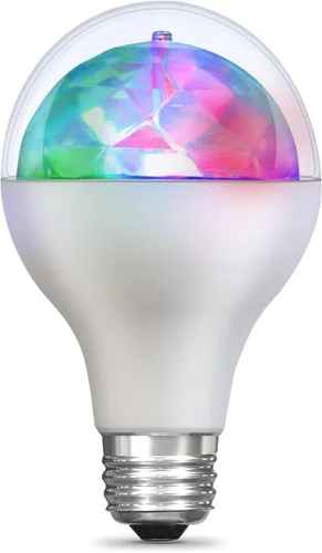 Feit Electric Bombilla LED A23 giratoria multicolor para fiesta de discoteca, efecto de cambio de color de lente de diamante, base E26, bombilla
