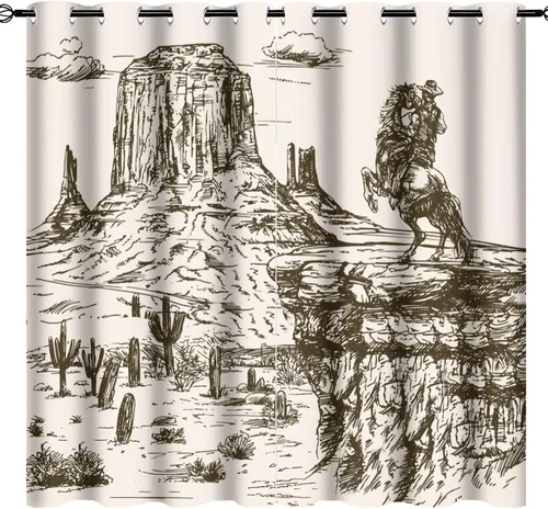 Miniatura 10 de Cortinas opacas retro de vaquero occidental para dormitorio, estilo rústico, cactus, salvaje oeste, vaquero, paseo, caballo, con ojales, aislamiento