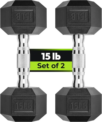 Miniatura 30 de HANDBODE Juego de 2 mancuernas hexagonales de 2.5 a 65 libras con revestimiento de goma, mancuernas para ejercicio y fitness, peso de mano