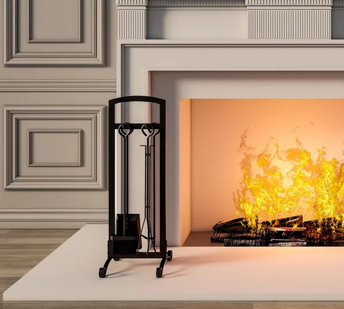 Miniatura 7 de Juego de herramientas para chimenea de 5 piezas, accesorios elegantes y simples para el hogar con póker, pinzas, pala, cepillo, negro