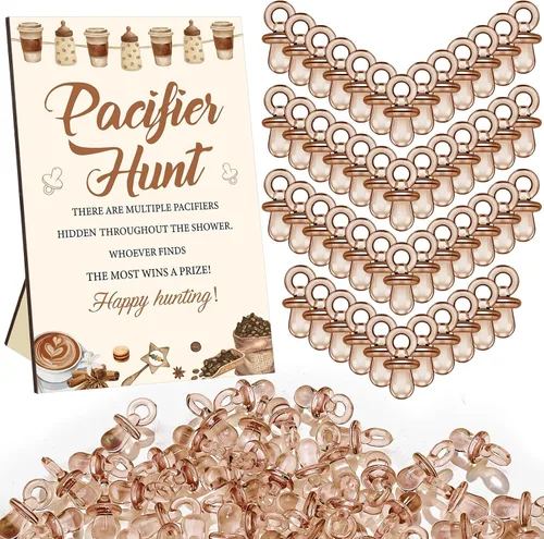 Miniatura 8 de Thyle Juego de 51 piezas de chupete de caza para baby shower, incluye signo de caza y 50 chupetes acrílicos para decoración de juegos de baby Rosa