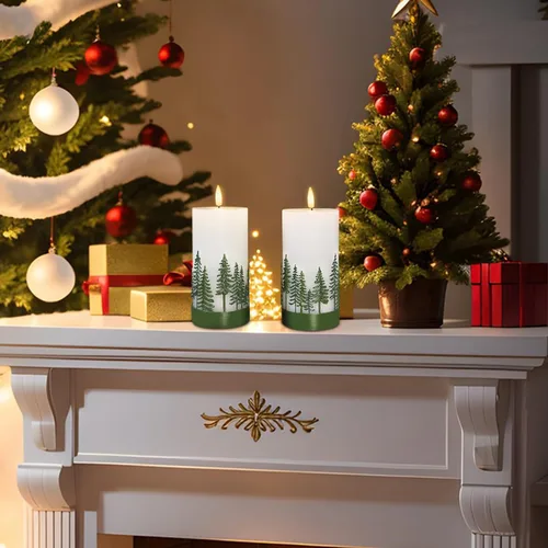 Miniatura 6 de Velas de Árbol de Navidad sin llama de Crystal Club, vela LED de pilas con control remoto, vela de pilar parpadeante 3D y cera real en relieve