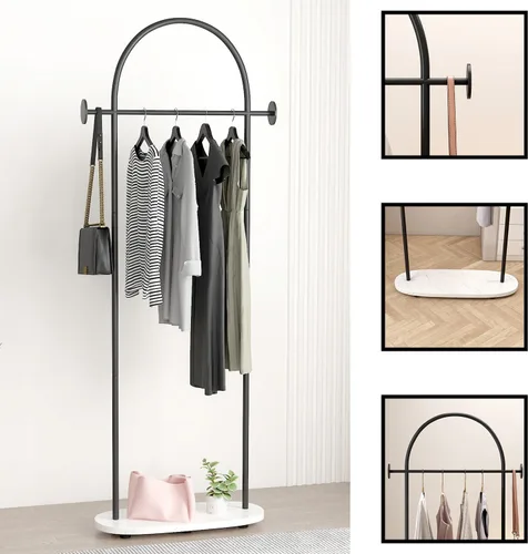 Miniatura 4 de Percheros de ropa negros, perchero industrial moderno con estante, perchero independiente resistente, soporte de metal con ganchos para oficina