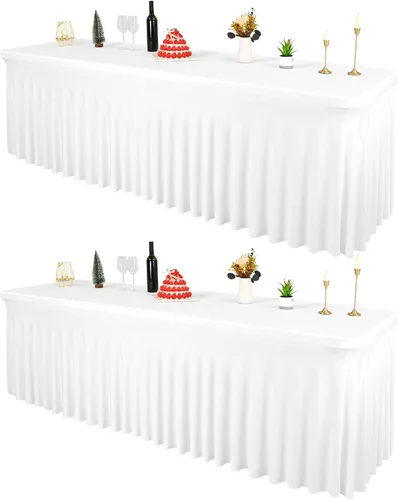 Miniatura 24 de 2 Packs Black Spandex Table Clothes for 6 Foot Rectangle Tables, Wrinkle Resistant Fitted Tables Cover, Washable Stretch Table Skirts for Weddings