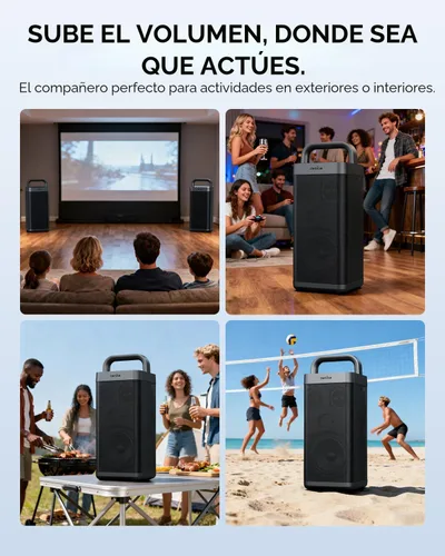 Miniatura 8 de COMISO Altavoz Bluetooth portátil con graves profundos, 150W de potencia máxima, altavoz impermeable IPX6 para exteriores con 12 horas
