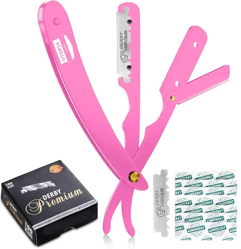 Miniatura 12 de Utopia Care - Rasuradora de seguridad profesional, para peluquero, de borde recto, con 100 cuchillas Derby, 100 % acero inoxidable, (negro)