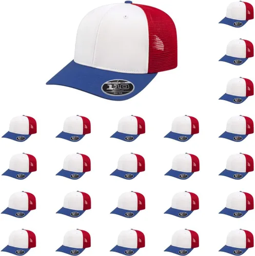 Miniatura 133 de Cap America i8502 Flexfit 110 Premium - Gorra de camionero de perfil medio con 6 paneles de malla trasera con protección UV y cierre ajustable Azul