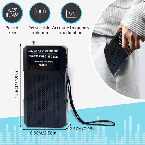Miniatura 7 de Radios portátil Am Fm, radio a batería con conector para auriculares y clip trasero, radio de bolsillo con recepción de largo alcance para personas