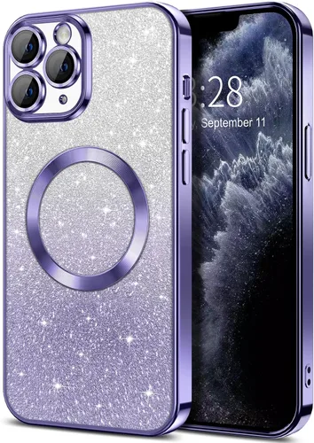 Miniatura 86 de Hython Funda para iPhone 13 Pro transparente con purpurina magnética [compatible con MagSafe] Protector completo de lente de cámara delgado