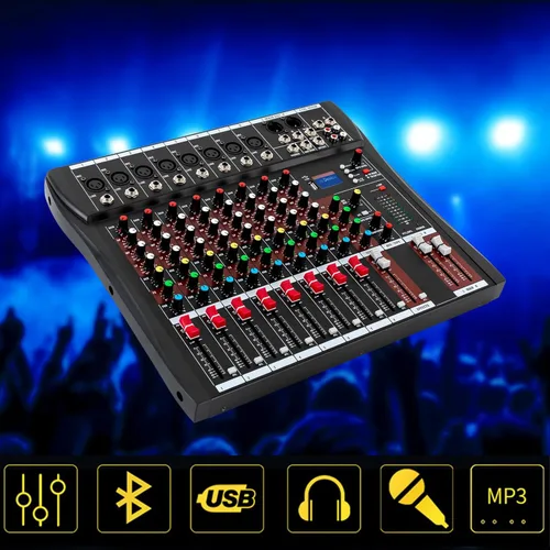 Miniatura 2 de Consola de mezcla de 8 canales Mezclador de audio Bluetooth Studio Mezclador de audio Consola de mezcla de sonido Sistema de escritorio Interfaz