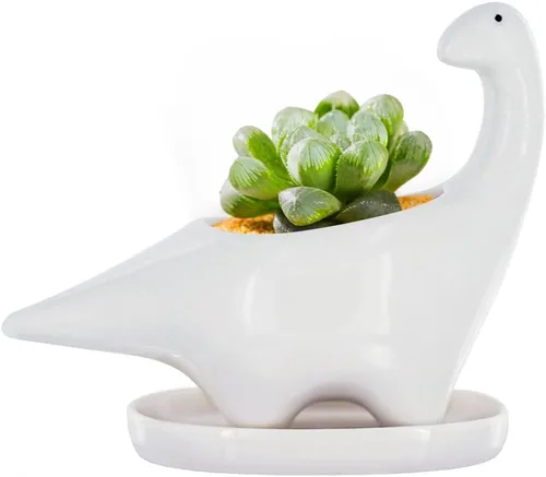 Miniatura 10 de GeLive Maceta de Cerámica para Suculentas de Pájaro Blanco, Maceta para Plantas de Animales, Florero, Caja de Alféizar de Ventana para Bonsái