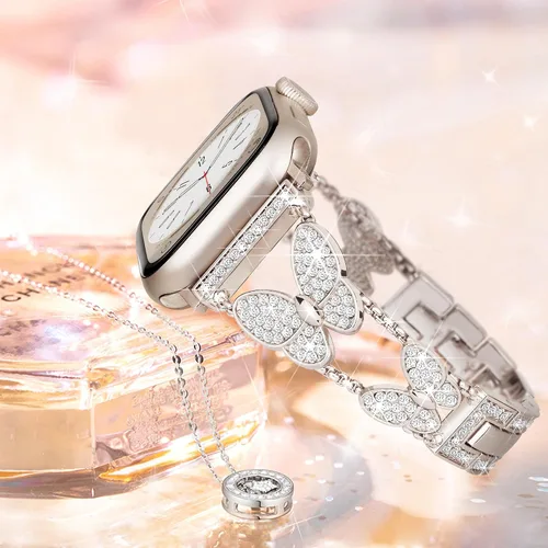Miniatura 4 de wipalor Correa de metal brillante para Apple Watch para mujer de 1.614 pulgadas, 1.575 pulgadas, 1.496 pulgadas, correas delgadas y elegantes