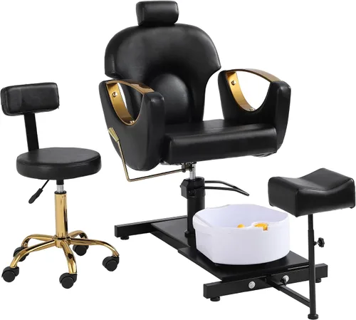 Silla de pedicura con taburete giratorio de 360 grados, estación de pedicura reclinable de elevación hidráulica, silla de pedicura sin fontanería