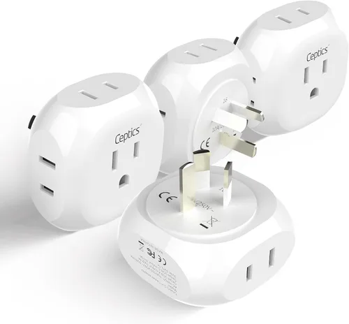 Miniatura 23 de Kit de adaptador de viaje mundial Ceptics 2 USB-A, USB-C, tomas de corriente EE. UU., entrega de potencia 20W/QC 18W, protección contra