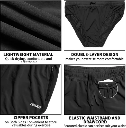 Miniatura 5 de TENJOY Pantalones cortos de correr para hombre, pantalones cortos de entrenamiento atléticos para hombre, pantalones cortos deportivos de 3 pulgadas