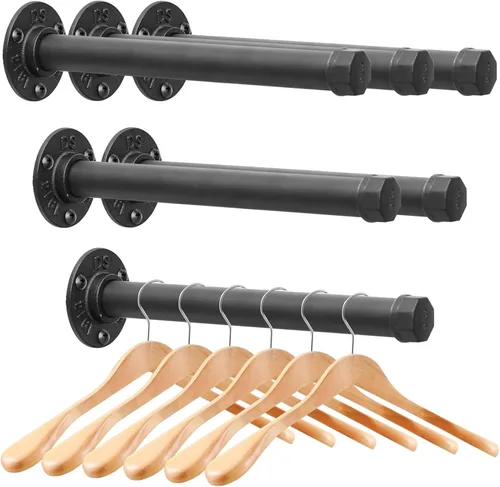 Miniatura 9 de Perchero de hierro fundido montado en la pared, perchero de tubería industrial resistente para colgar ropa, percheros para organizadores de armario
