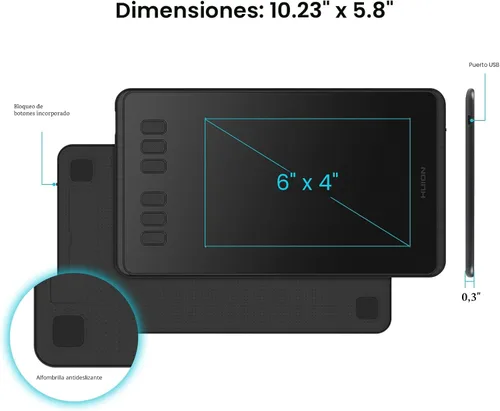 Miniatura 2 de HUION Inspiroy H640P - Tableta de dibujo, arte digital de 6 x 4 pulgadas con lápiz capacitivo sin batería, presión de bolígrafo 8192, 6 teclas