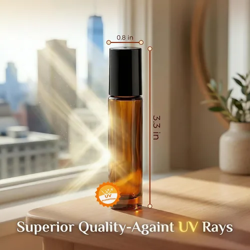 Miniatura 4 de PrettyCare Paquete de 12 aplicadores de bola rodante, botellas de rodillo de vidrio ámbar para aceite esencial con bola de rodillo de acero