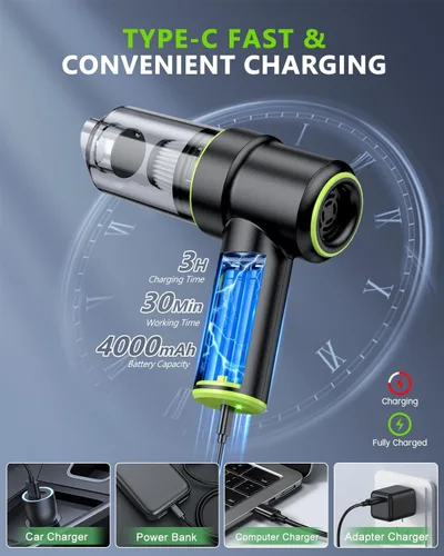 Miniatura 4 de CODN Aspiradora de Mano para Coche Portátil Inalámbrica 12000PA, Aspiradora de Mano 2 en 1 y Eliminador de Polvo con Múltiples Boquillas y Luz LED