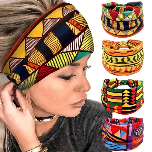 Miniatura 13 de Paquete de 4 diademas anchas para mujer, color negro, elegante, elástica, anudada, turbante de humedad, para entrenamiento, bandas para el sudor