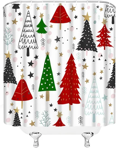 Miniatura 20 de GCTNBJL Cortina de ducha navideña para RV, diseño de árbol de pino, copo de nieve, estrella, bosque, vacaciones de invierno, naturaleza rústica