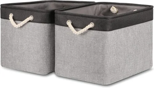 Bidtakay Cestas de almacenamiento de tela con asas [paquete de 2] organizador de lona grande de 16 x 11.8 x 11.8 pulgadas, canastas altas plegables