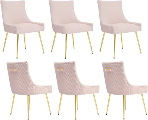 Miniatura 20 de adochr Juego de 2 sillas de comedor modernas con patas de metal dorado, silla de cocina tapizada de terciopelo, respaldo plisado, silla decorativa