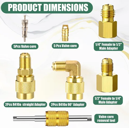Miniatura 2 de Kit de adaptador R410a de 35 piezas de mini adaptador split 45° 90° manguera de refrigerante, 5/16 pulgadas hembra 1/4 pulgadas macho, 1/2 pulgadas