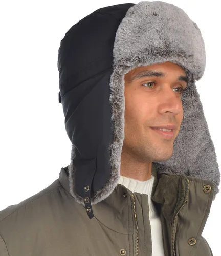 Miniatura 7 de Sombrero de trampero cálido de invierno, sombrero de piel rusa, sombrero esquimal Ushanka, solapa con piel sintética para hombres o mujeres