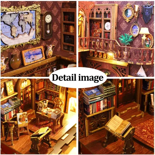 Miniatura 3 de Kit de manualidades 3D para rincón de lectura - Kit de casa en miniatura para adultos, adolescentes y principiantes, estantería de biblioteca