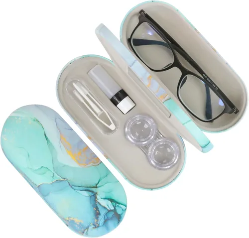 Miniatura 13 de Estuche 2 en 1 para Lentes de Contacto y Anteojos para Mujeres, Hombres y Niños, Estuche Duro Portátil de Doble Cara para Anteojos de Viaje